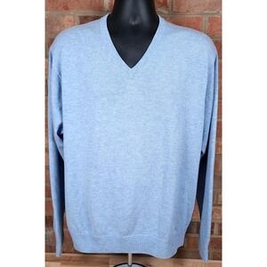 Peter Millar V-Neck Blue Sweater Mens Large Wool Cashmere Luxe Blend